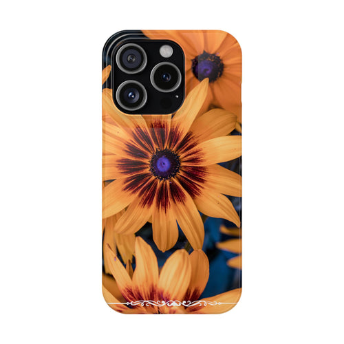 Floral Sunflower Slim Phone Case — Orange Black Daisy Design