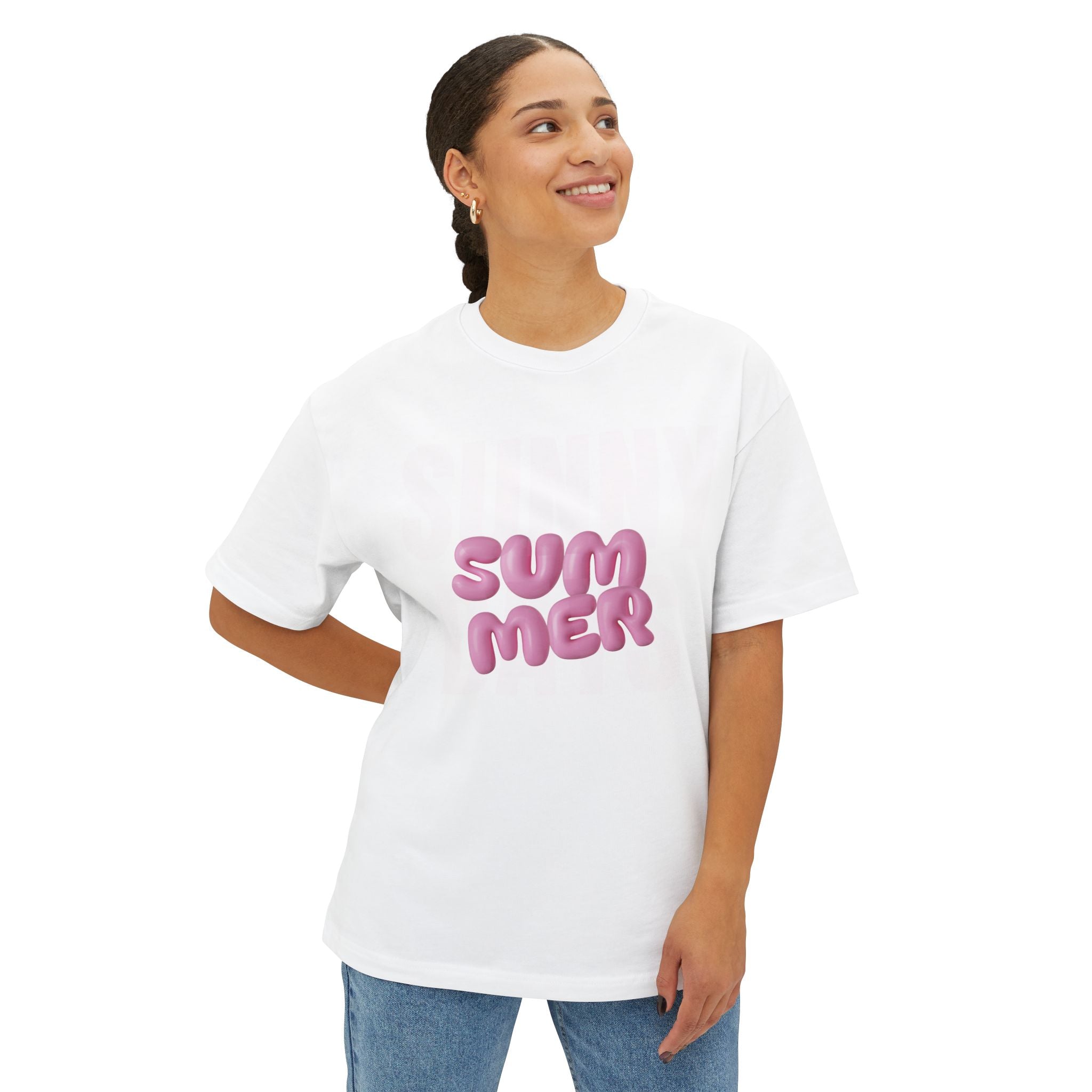 Unisex Summer Bubble Tee — Pink Puffed Letter Graphic T-Shirt