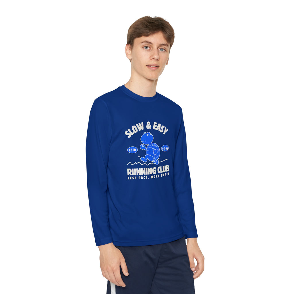 Youth Long Sleeve Tee — "Slow & Easy" Blue Turtle Surf Club Graphic