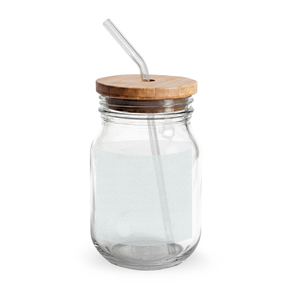 Engravable 16oz Glass Sipper Jar with Bamboo Lid & Straw — Personalized Drink Tumbler