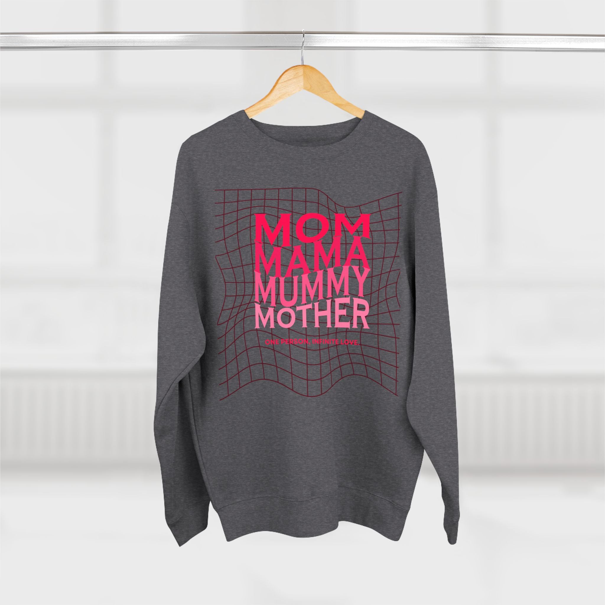 Unisex Mom • Mama • Mummy • Mother Grid Crewneck Sweatshirt — Retro Pink Typography