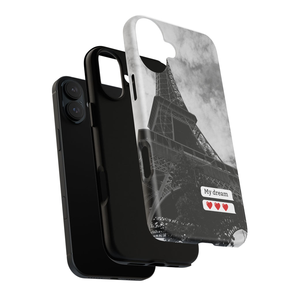 Eiffel Tower 'My Dream' Tough Magnetic Phone Case — Black & White Travel Protective Cover