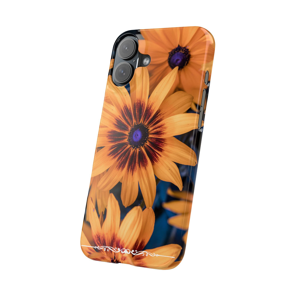Floral Sunflower Slim Phone Case — Orange Black Daisy Design