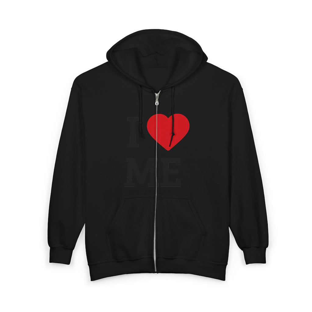 Unisex I  Me Full-Zip Hoodie — Self-Love Heart Zip-Up Sweatshirt