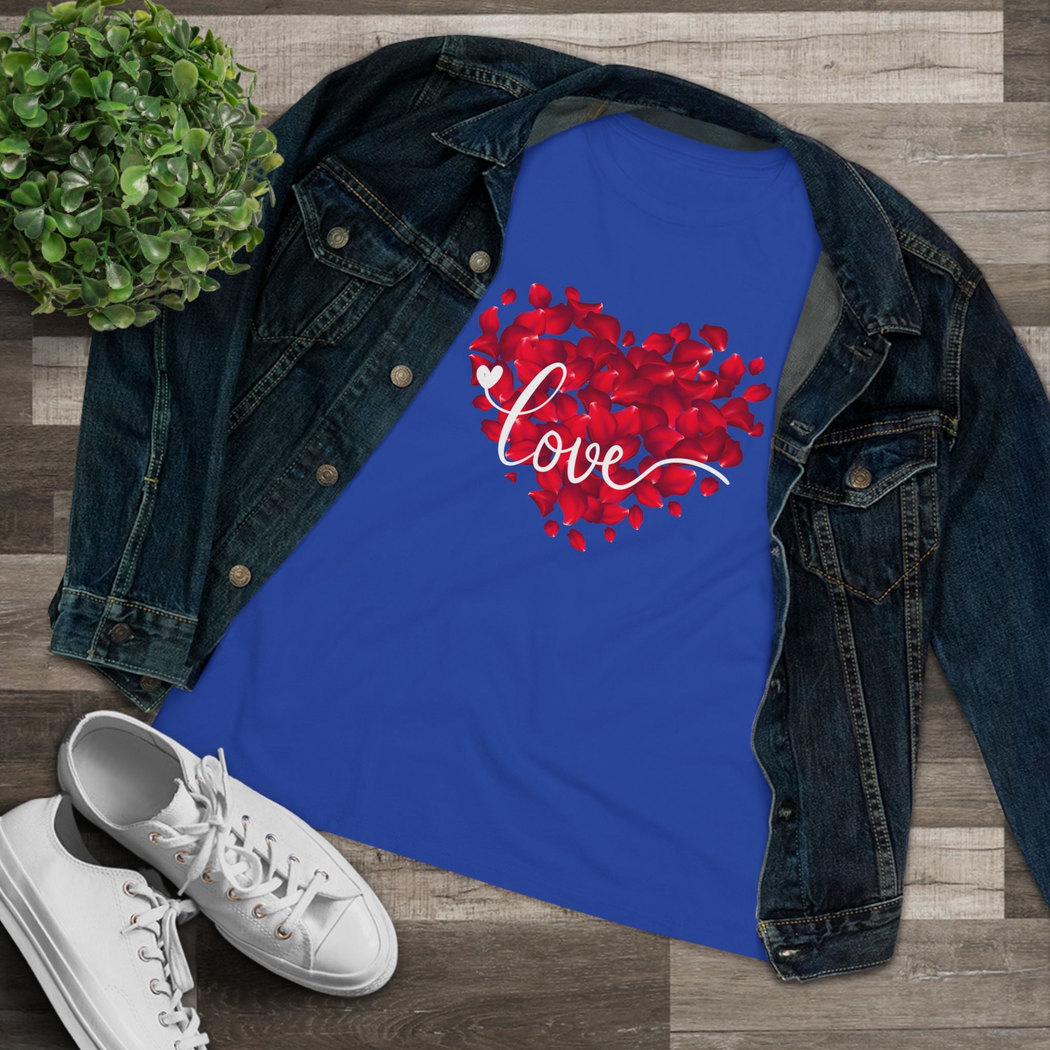 Women's Tee — Red Petal Heart 'Love' Graphic Valentine's Shirt