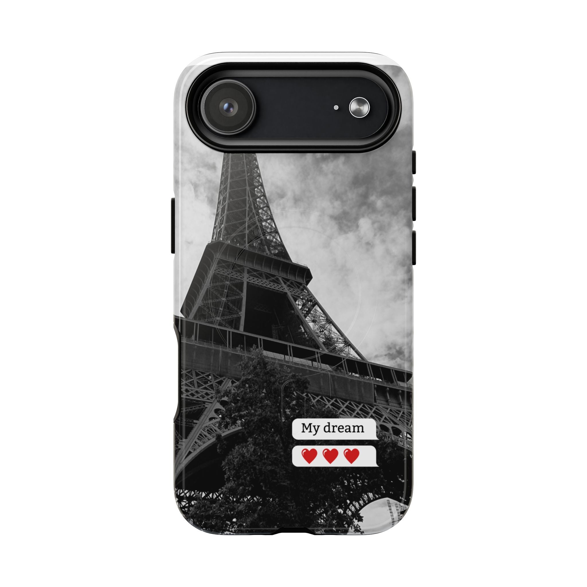 Eiffel Tower 'My Dream' Tough Magnetic Phone Case — Black & White Travel Protective Cover