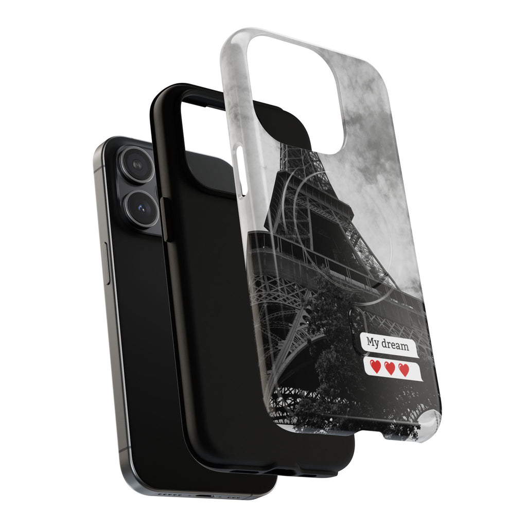 Eiffel Tower 'My Dream' Tough Magnetic Phone Case — Black & White Travel Protective Cover