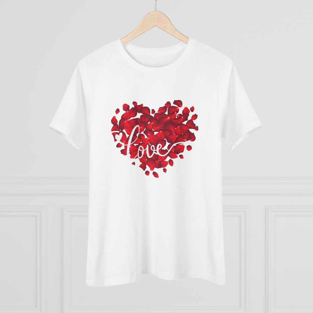 Women's Tee — Red Petal Heart 'Love' Graphic Valentine's Shirt