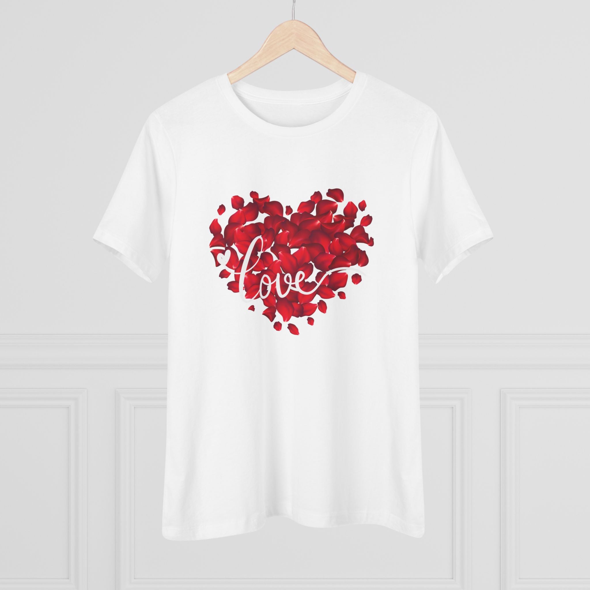 Women's Tee — Red Petal Heart 'Love' Graphic Valentine's Shirt