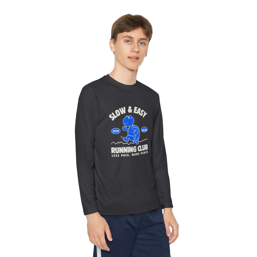 Youth Long Sleeve Tee — "Slow & Easy" Blue Turtle Surf Club Graphic