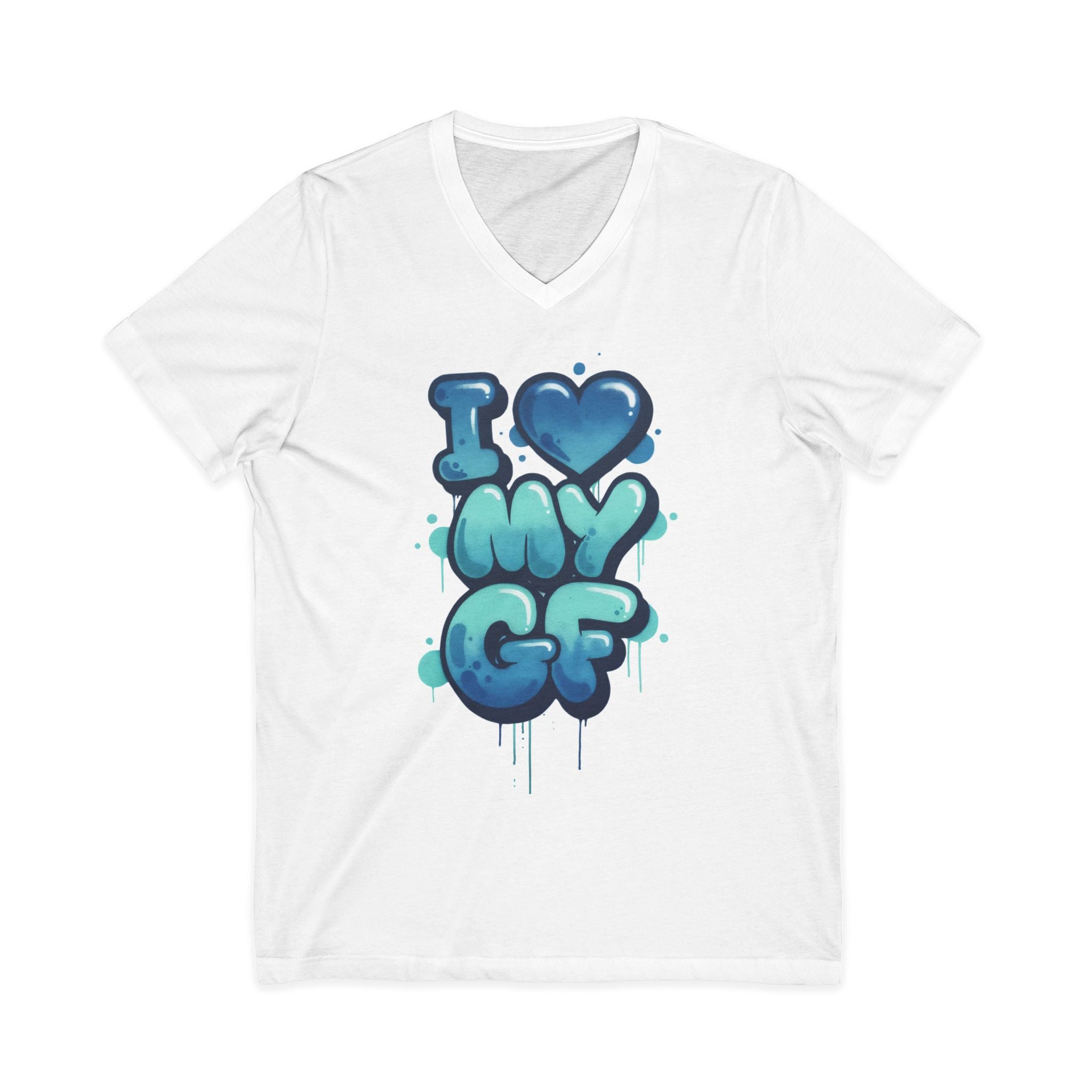 Unisex I Love My GF V-Neck T-Shirt — Cute Graffiti Couple Tee