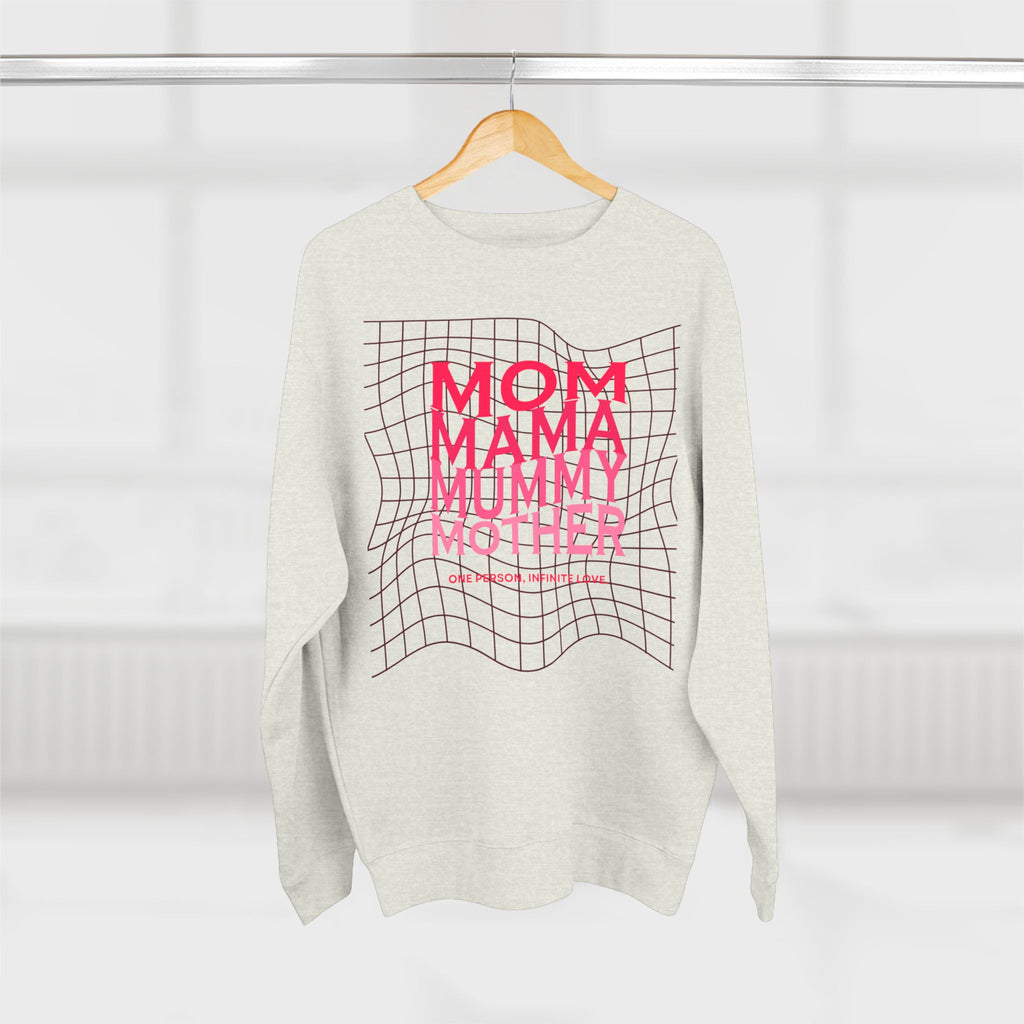Unisex Mom • Mama • Mummy • Mother Grid Crewneck Sweatshirt — Retro Pink Typography