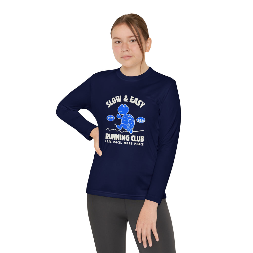 Youth Long Sleeve Tee — "Slow & Easy" Blue Turtle Surf Club Graphic