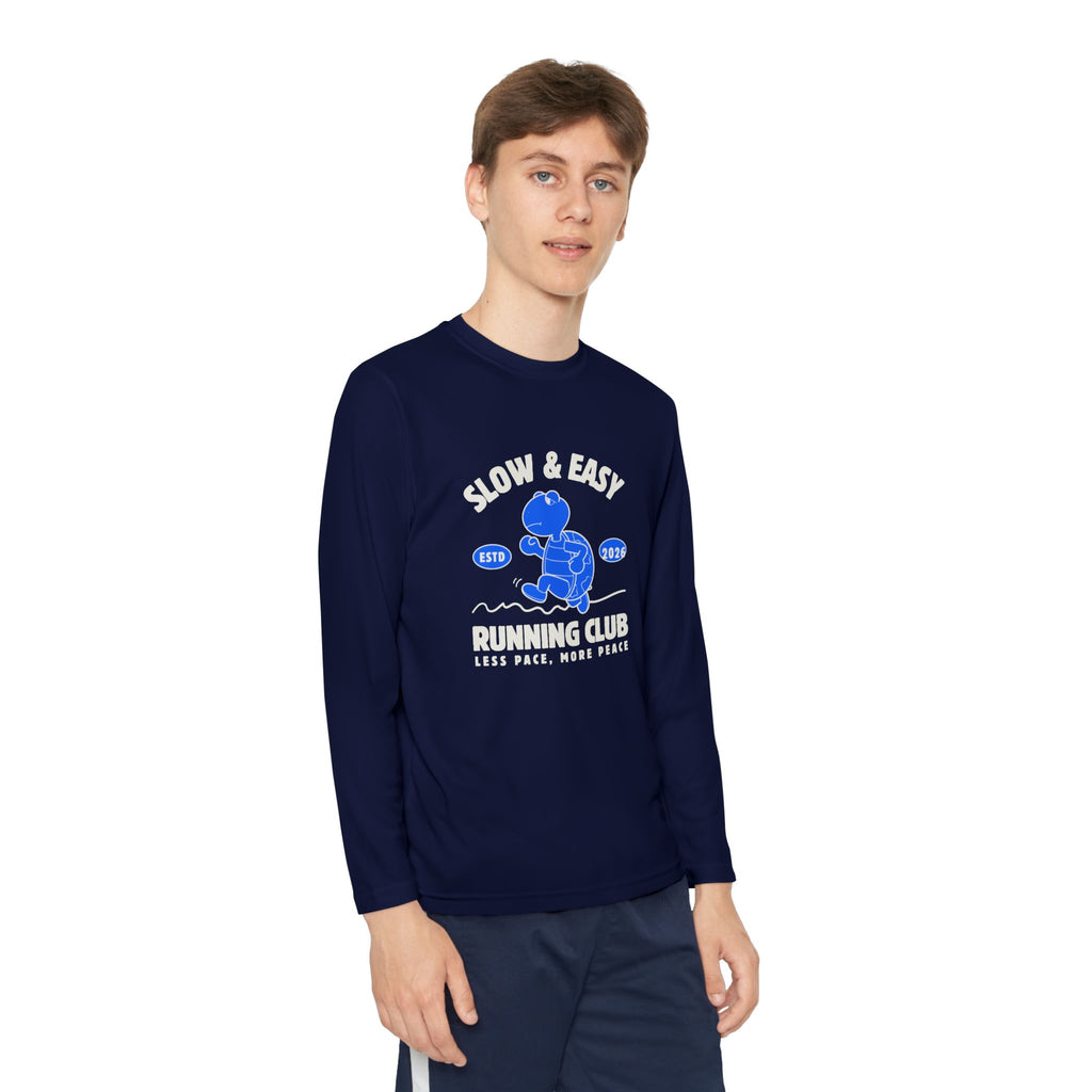 Youth Long Sleeve Tee — "Slow & Easy" Blue Turtle Surf Club Graphic