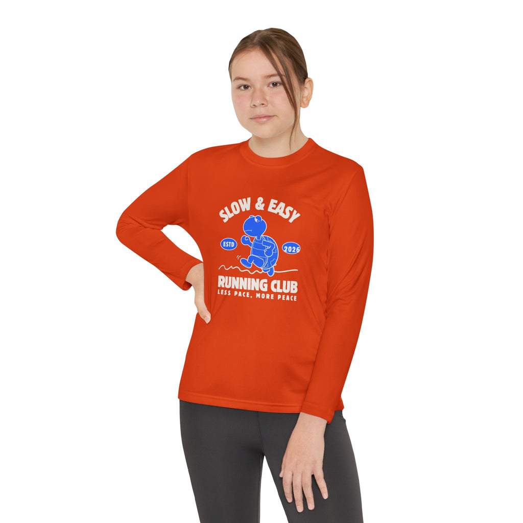 Youth Long Sleeve Tee — "Slow & Easy" Blue Turtle Surf Club Graphic