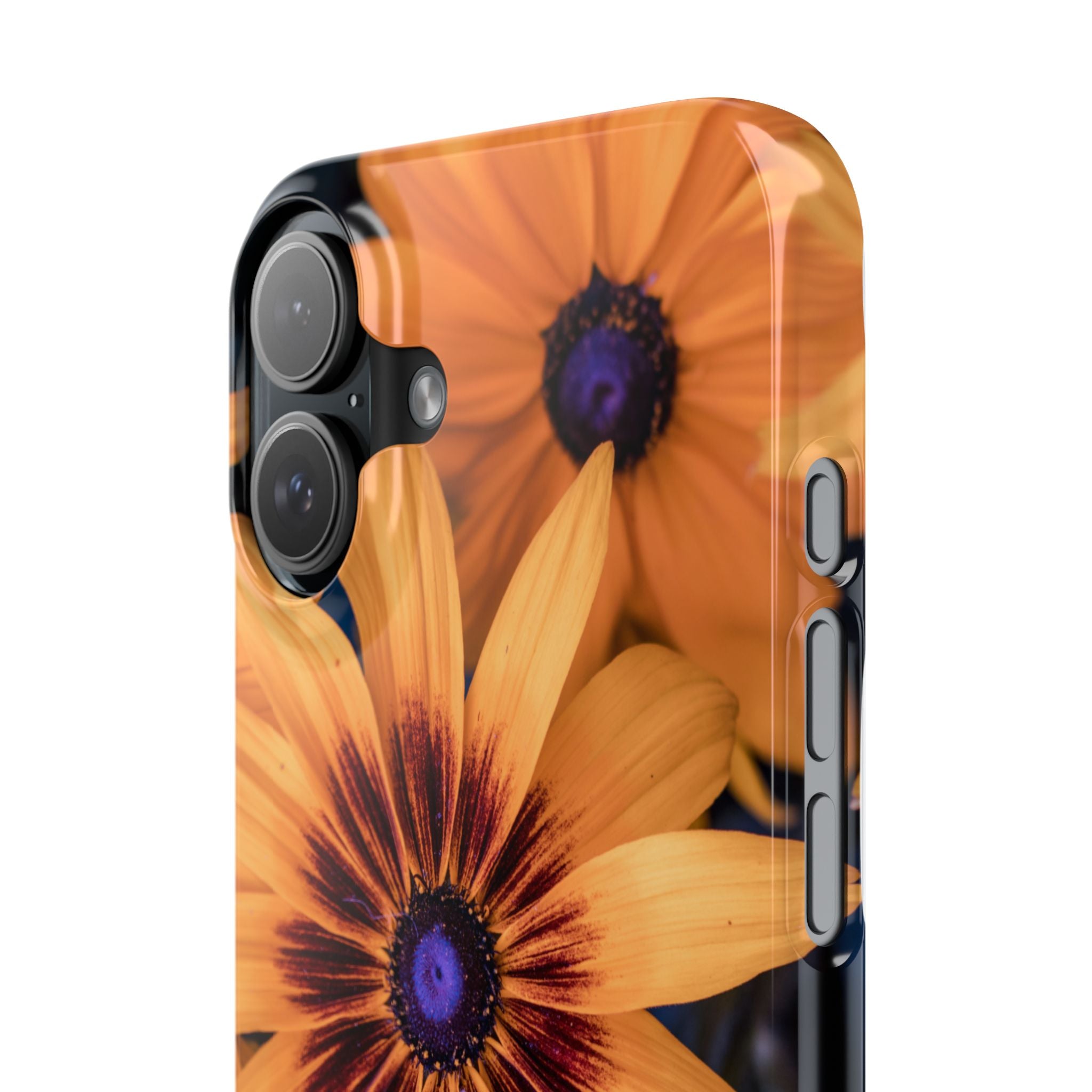 Floral Sunflower Slim Phone Case — Orange Black Daisy Design