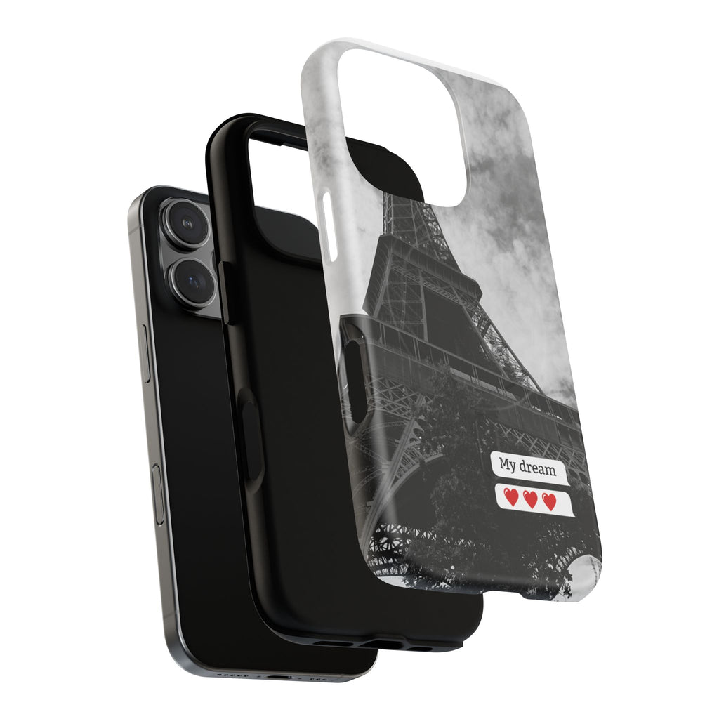 Eiffel Tower 'My Dream' Tough Magnetic Phone Case — Black & White Travel Protective Cover