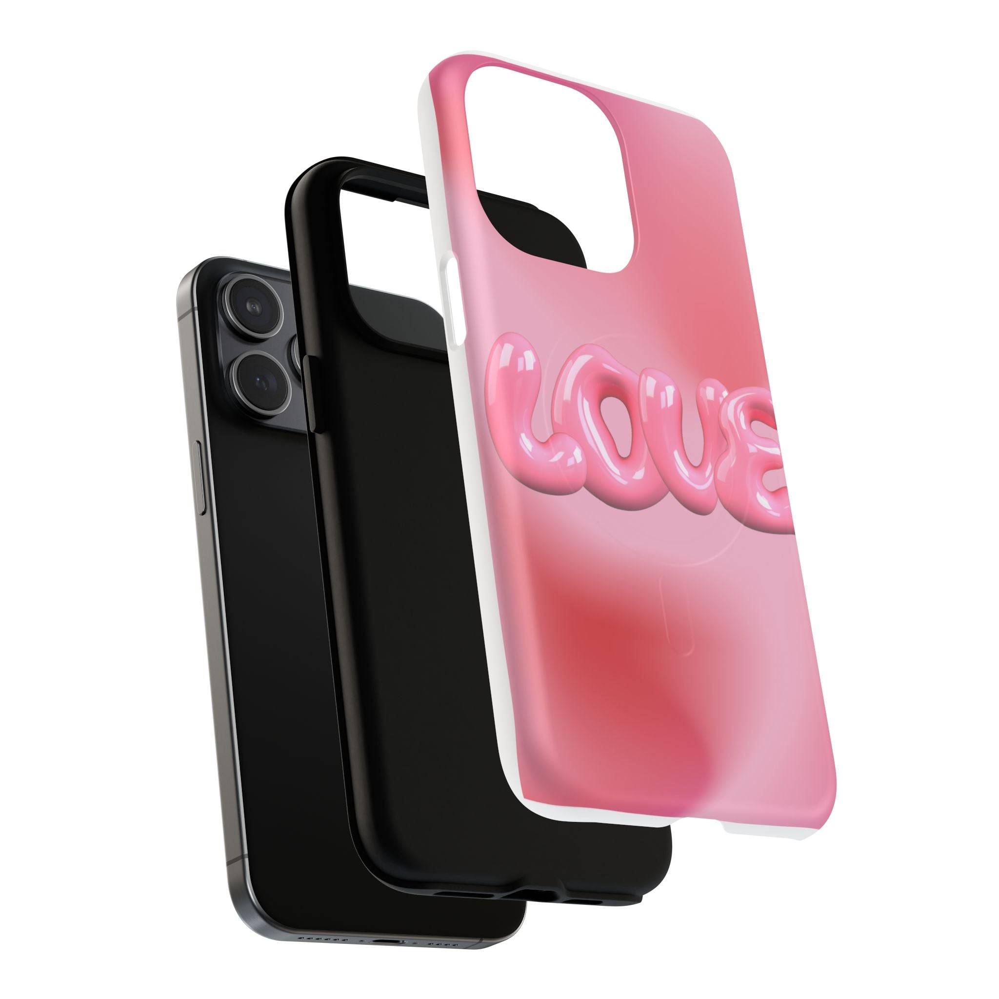 Phone Case — Pink "LOVE" 3D Bubble Tough Magnetic Protective Case