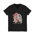 Floral Ribcage V‑Neck Tee — "Dark Flower" Gothic Floral Skeleton Shirt