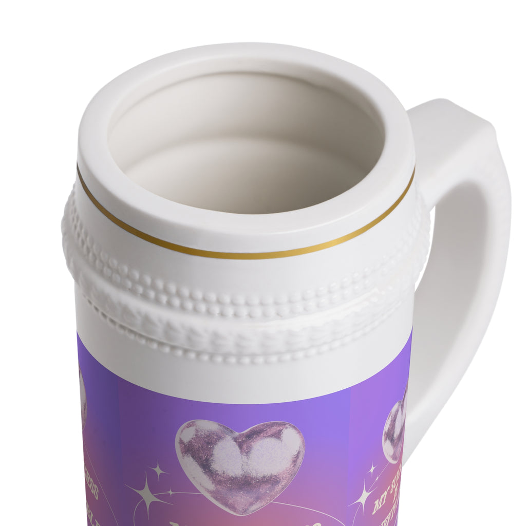 Stein Mug - 'My Success Is Inevitable' Motivational Beer Stein, Pink Heart Design on Purple