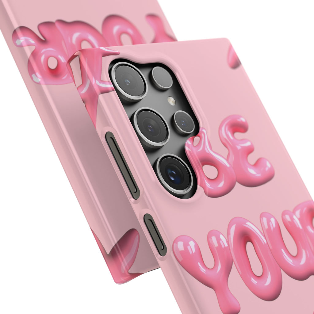 Phone Case - "Be Yourself" Pink Bubble Typography Snap Case