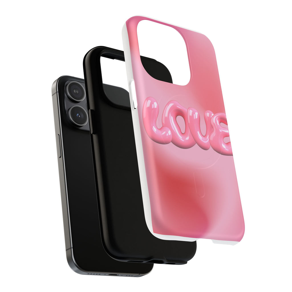 Phone Case — Pink "LOVE" 3D Bubble Tough Magnetic Protective Case