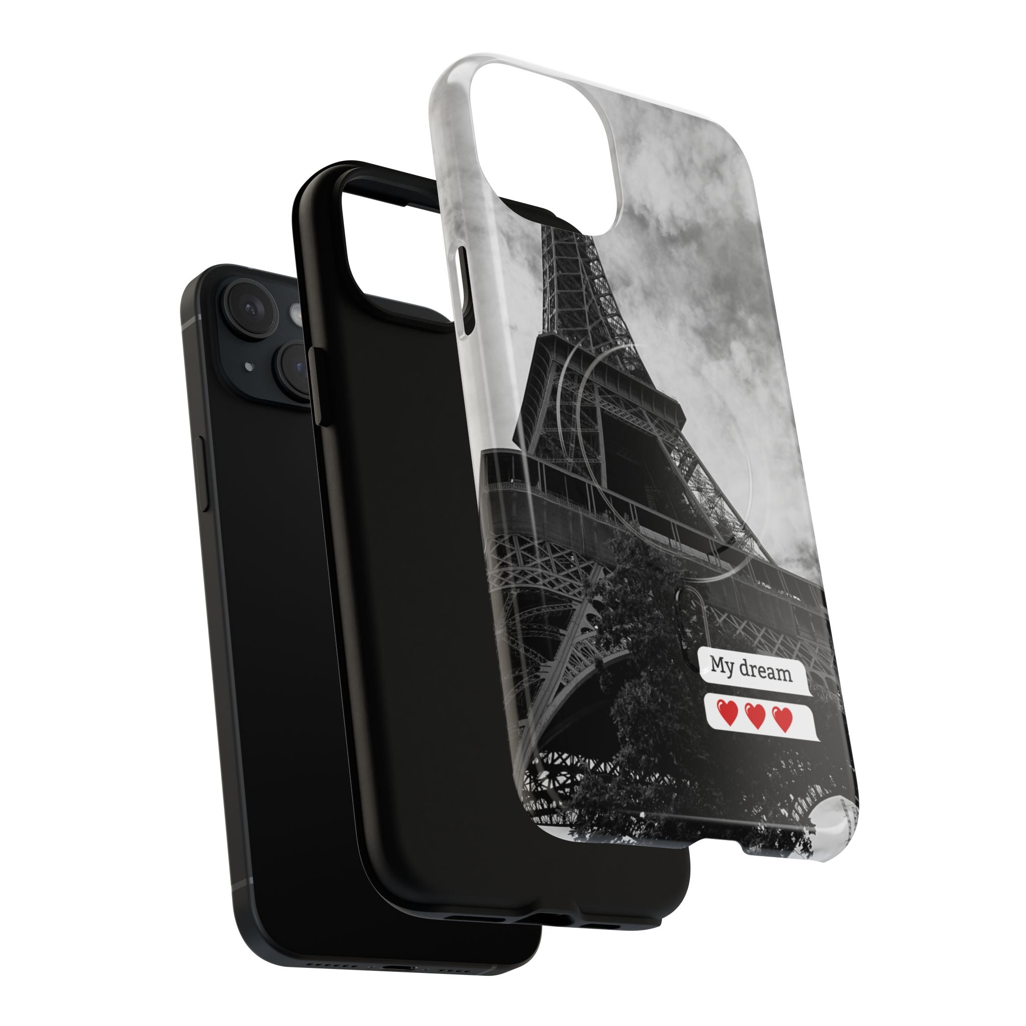 Eiffel Tower 'My Dream' Tough Magnetic Phone Case — Black & White Travel Protective Cover