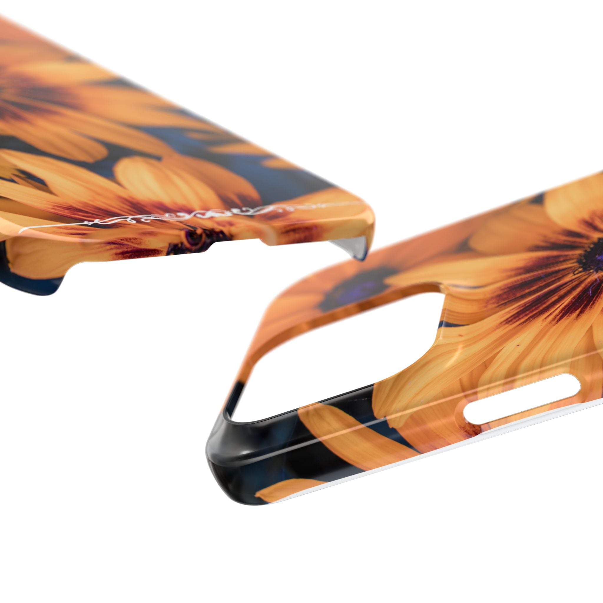 Floral Sunflower Slim Phone Case — Orange Black Daisy Design