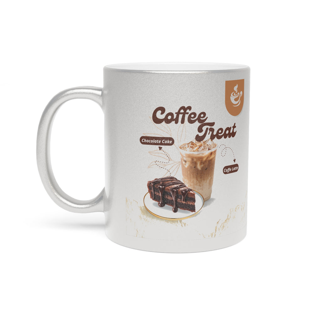 Coffee Treat Metallic Mug — Chocolate Cake & Iced Latte Stainless Finish