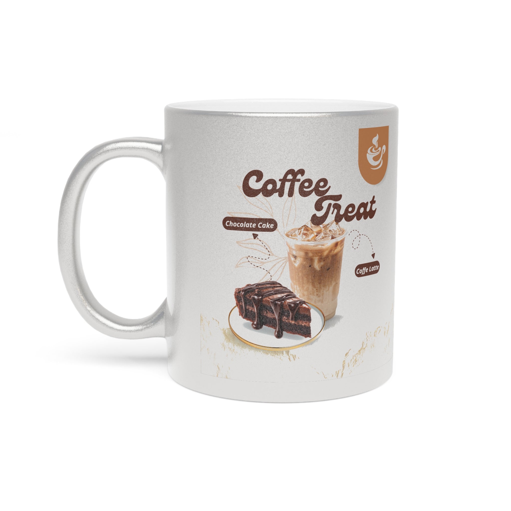 Coffee Treat Metallic Mug — Chocolate Cake & Iced Latte Stainless Finish