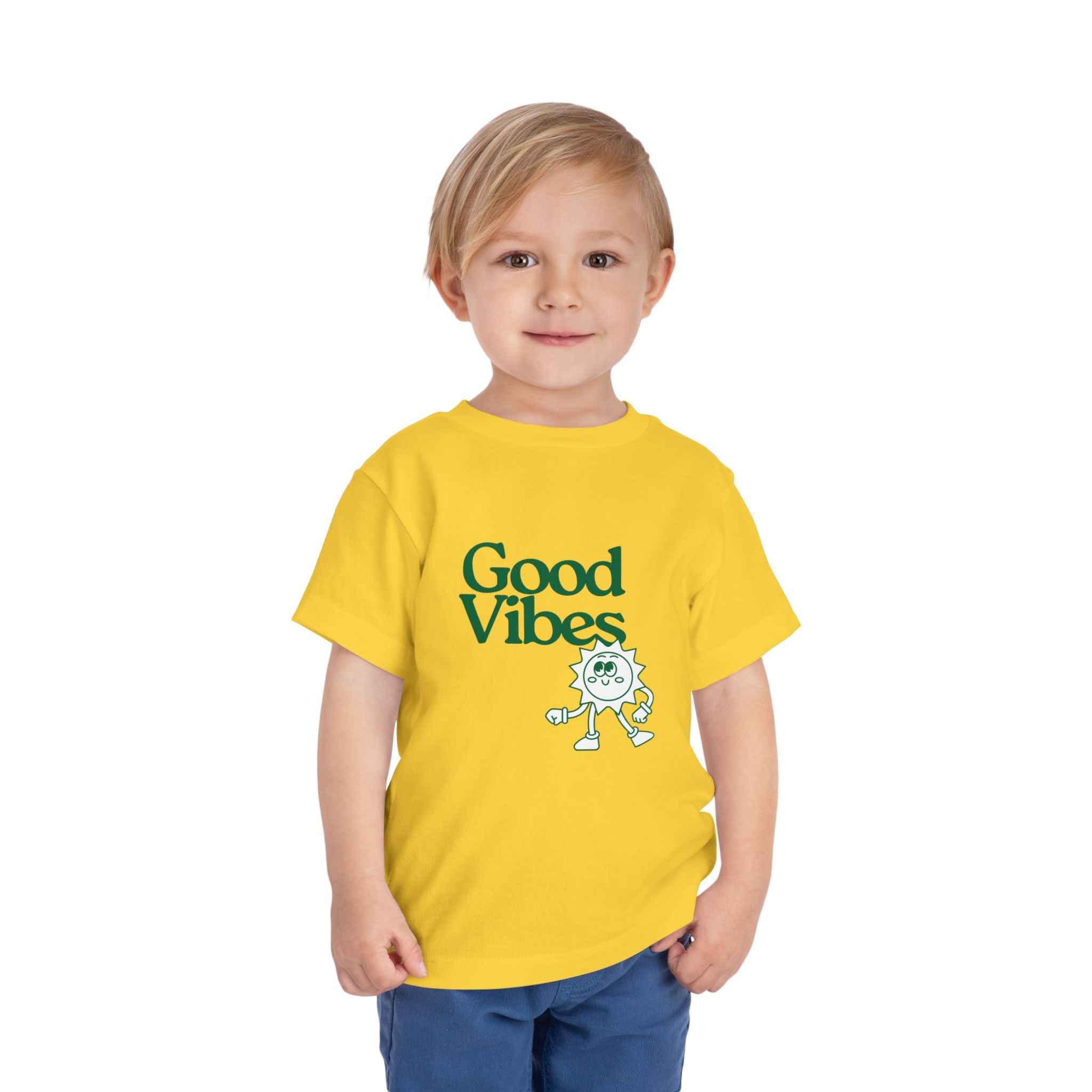 Good Vibes Toddler Tee — Cute Retro Sun Graphic Kids T‑Shirt