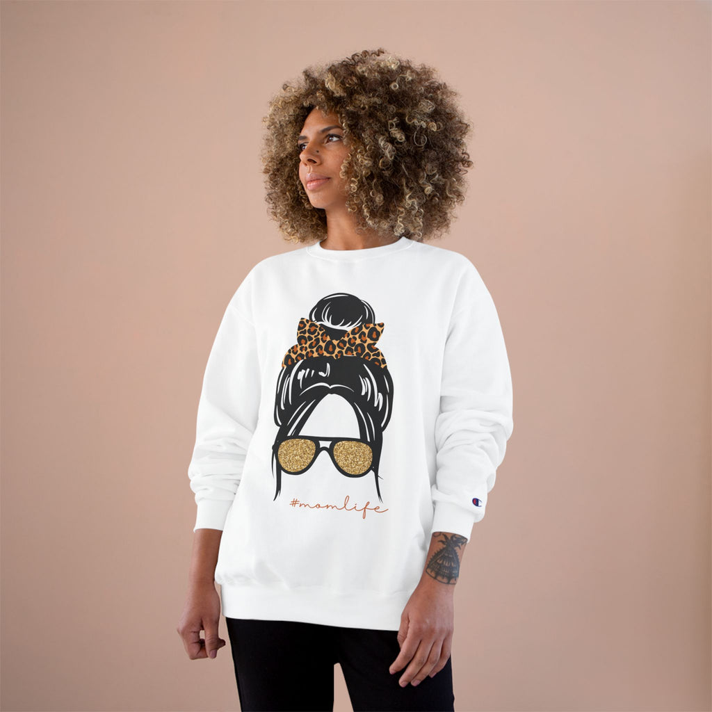Women’s Leopard Messy Bun Sweatshirt — Mama Life Crewneck
