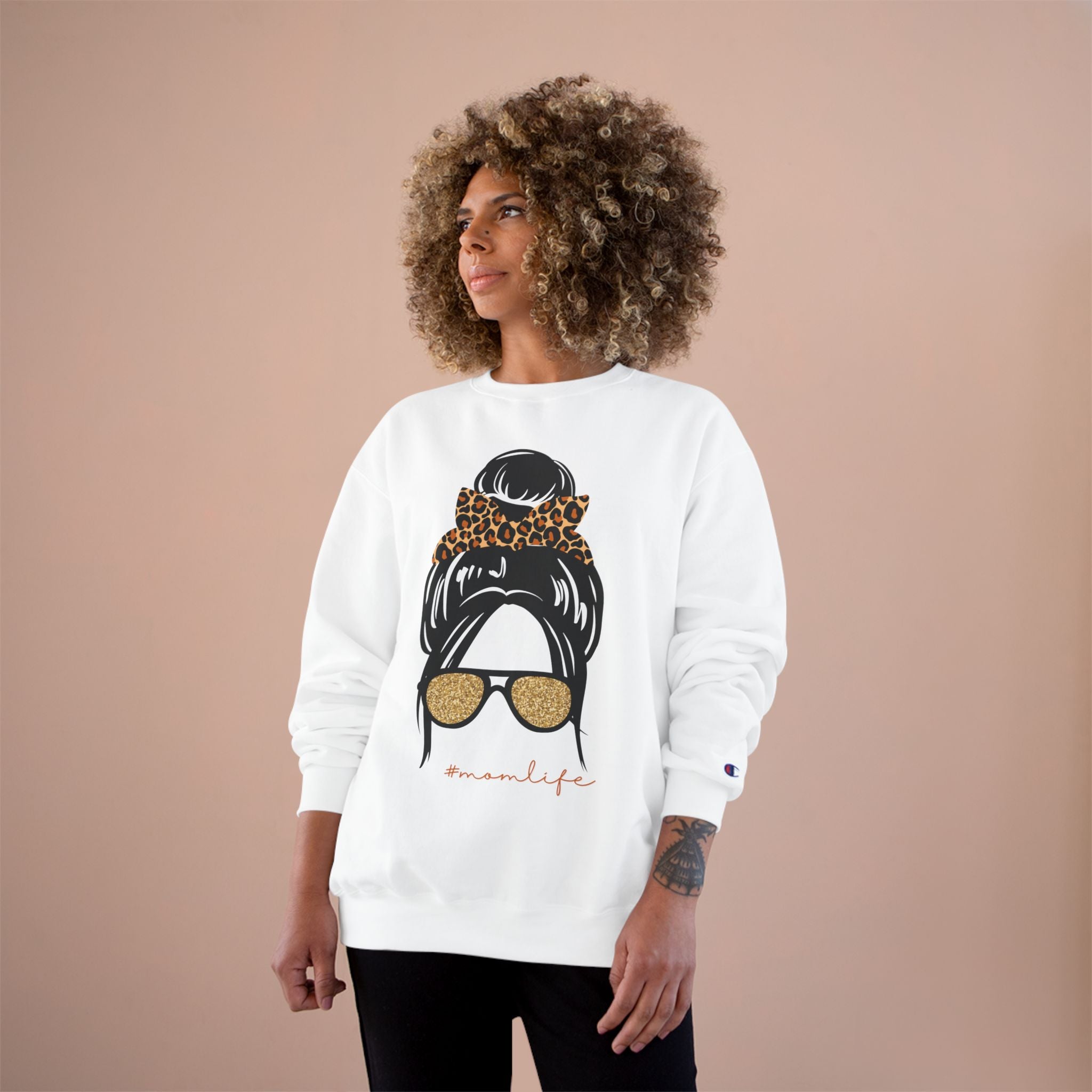 Women’s Leopard Messy Bun Sweatshirt — Mama Life Crewneck