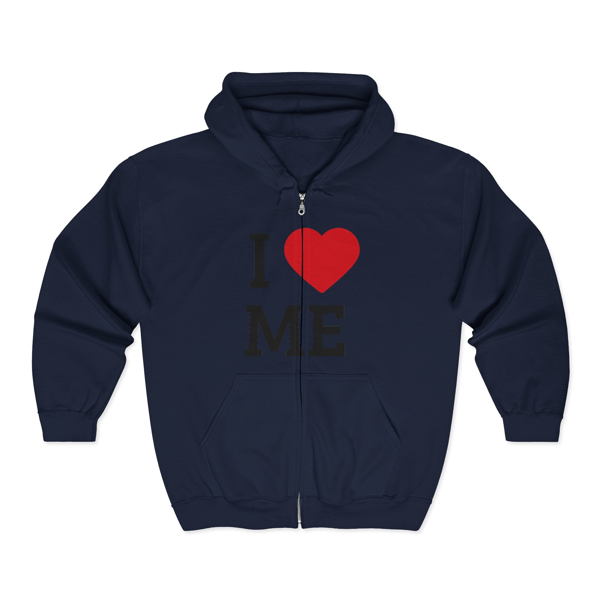 Unisex I  Me Full-Zip Hoodie — Self-Love Heart Zip-Up Sweatshirt
