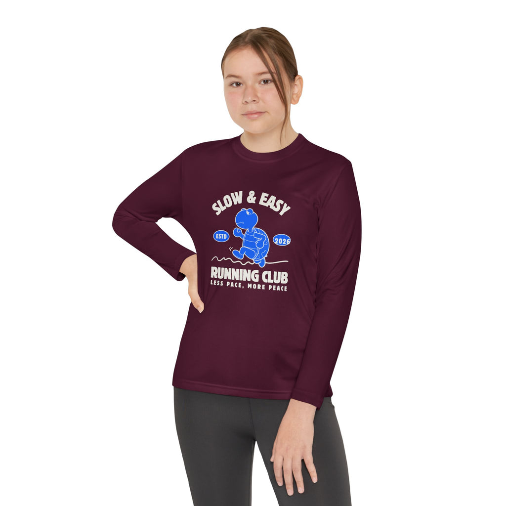 Youth Long Sleeve Tee — "Slow & Easy" Blue Turtle Surf Club Graphic