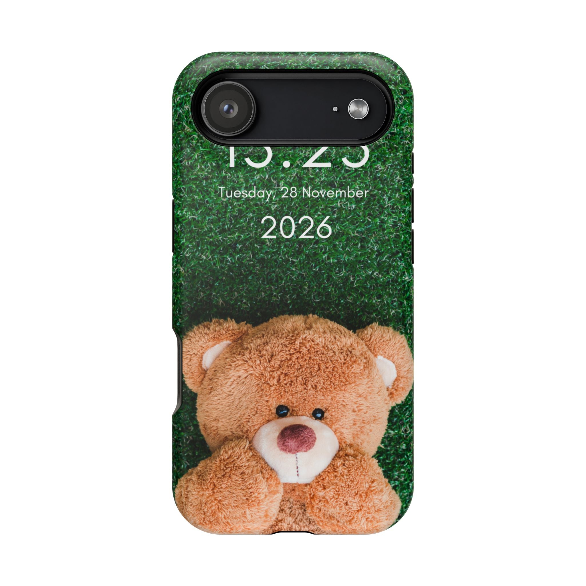Teddy Bear Grass Phone Case — Cute Plush Toy Design Impact-Resistant Case