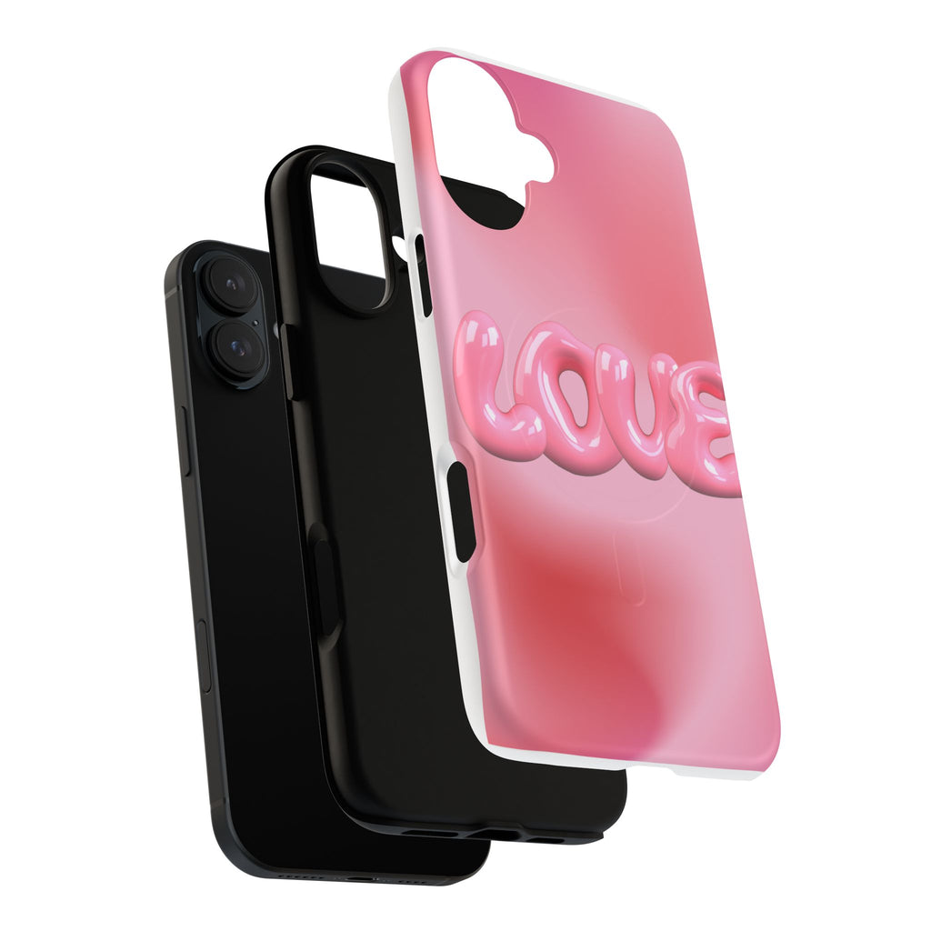 Phone Case — Pink "LOVE" 3D Bubble Tough Magnetic Protective Case