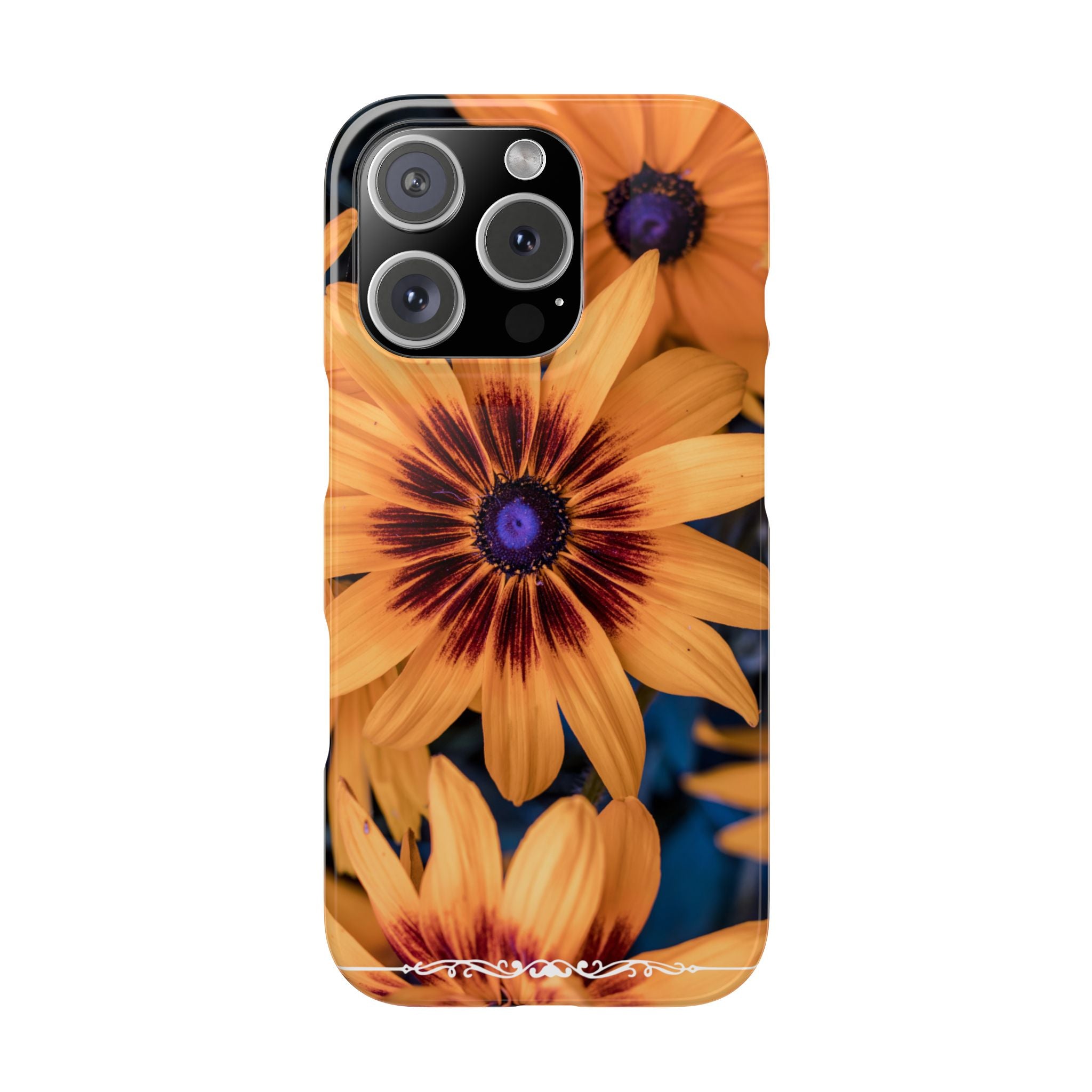 Floral Sunflower Slim Phone Case — Orange Black Daisy Design