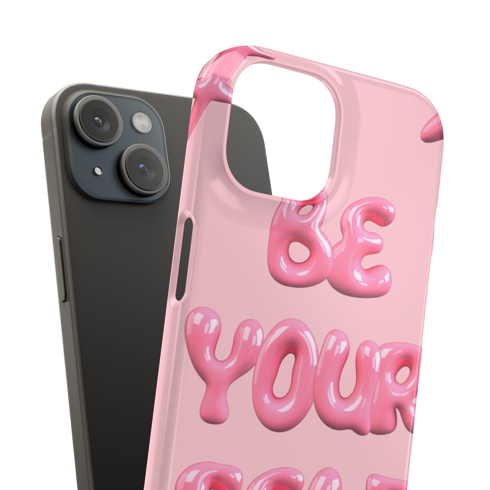 Phone Case - "Be Yourself" Pink Bubble Typography Snap Case