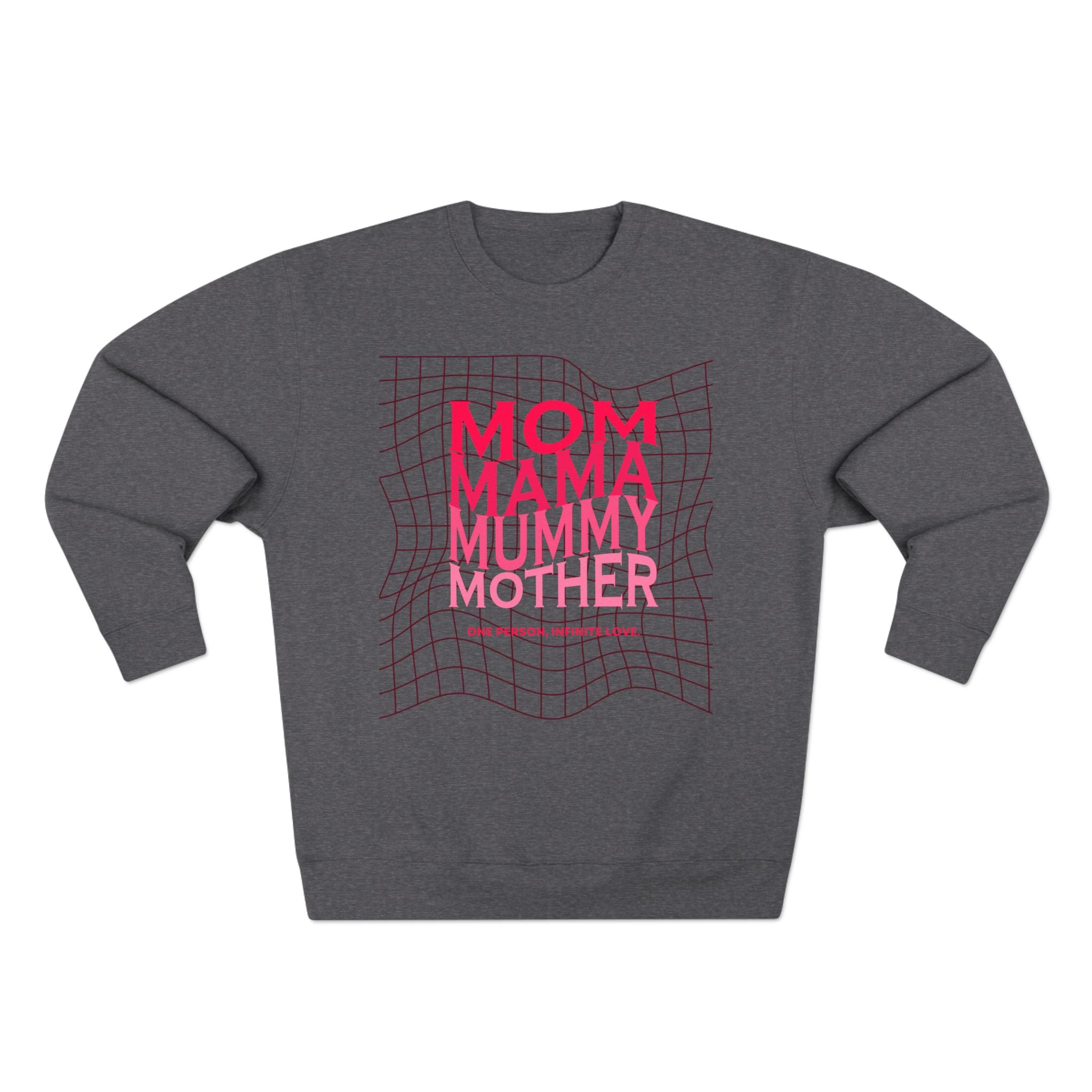 Unisex Mom • Mama • Mummy • Mother Grid Crewneck Sweatshirt — Retro Pink Typography