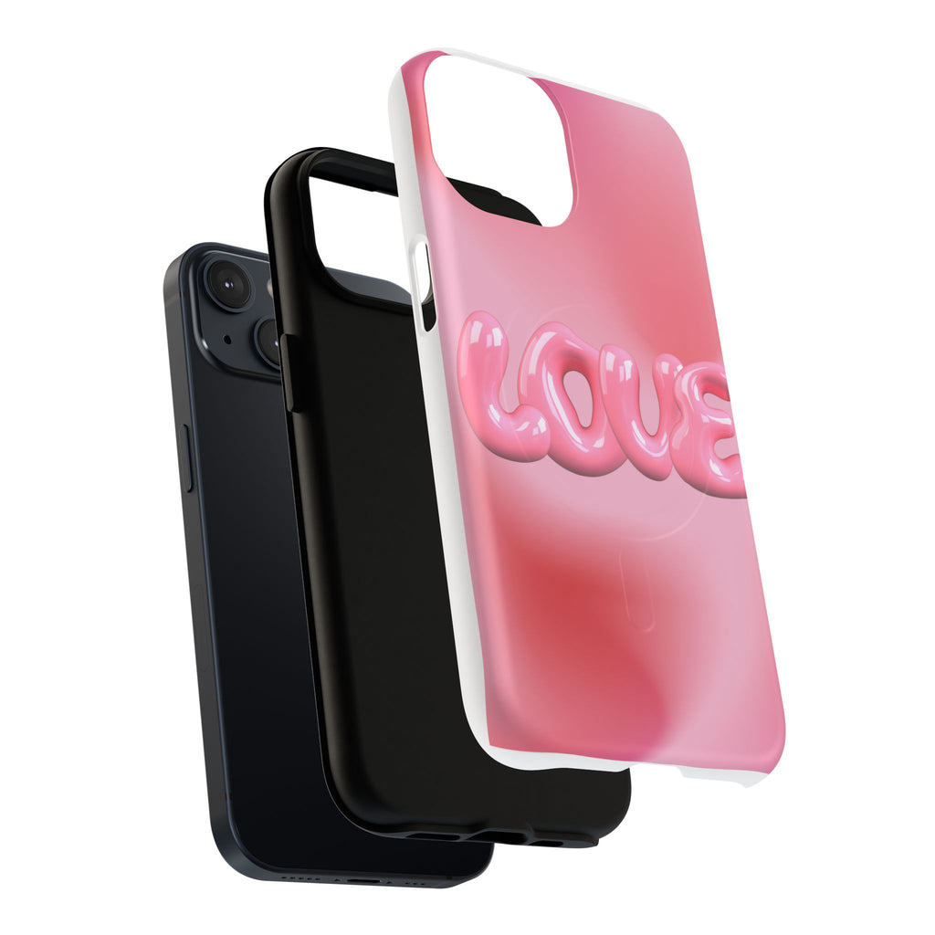 Phone Case — Pink "LOVE" 3D Bubble Tough Magnetic Protective Case