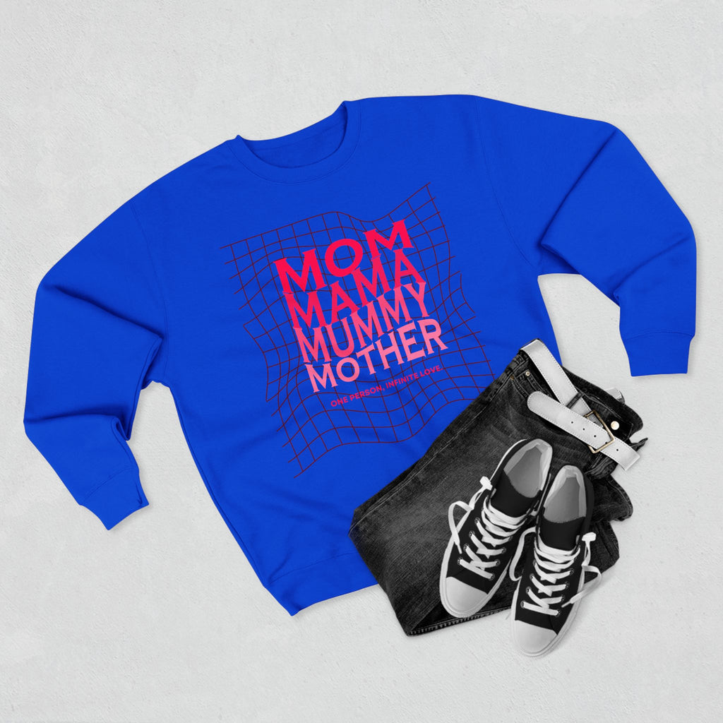 Unisex Mom • Mama • Mummy • Mother Grid Crewneck Sweatshirt — Retro Pink Typography