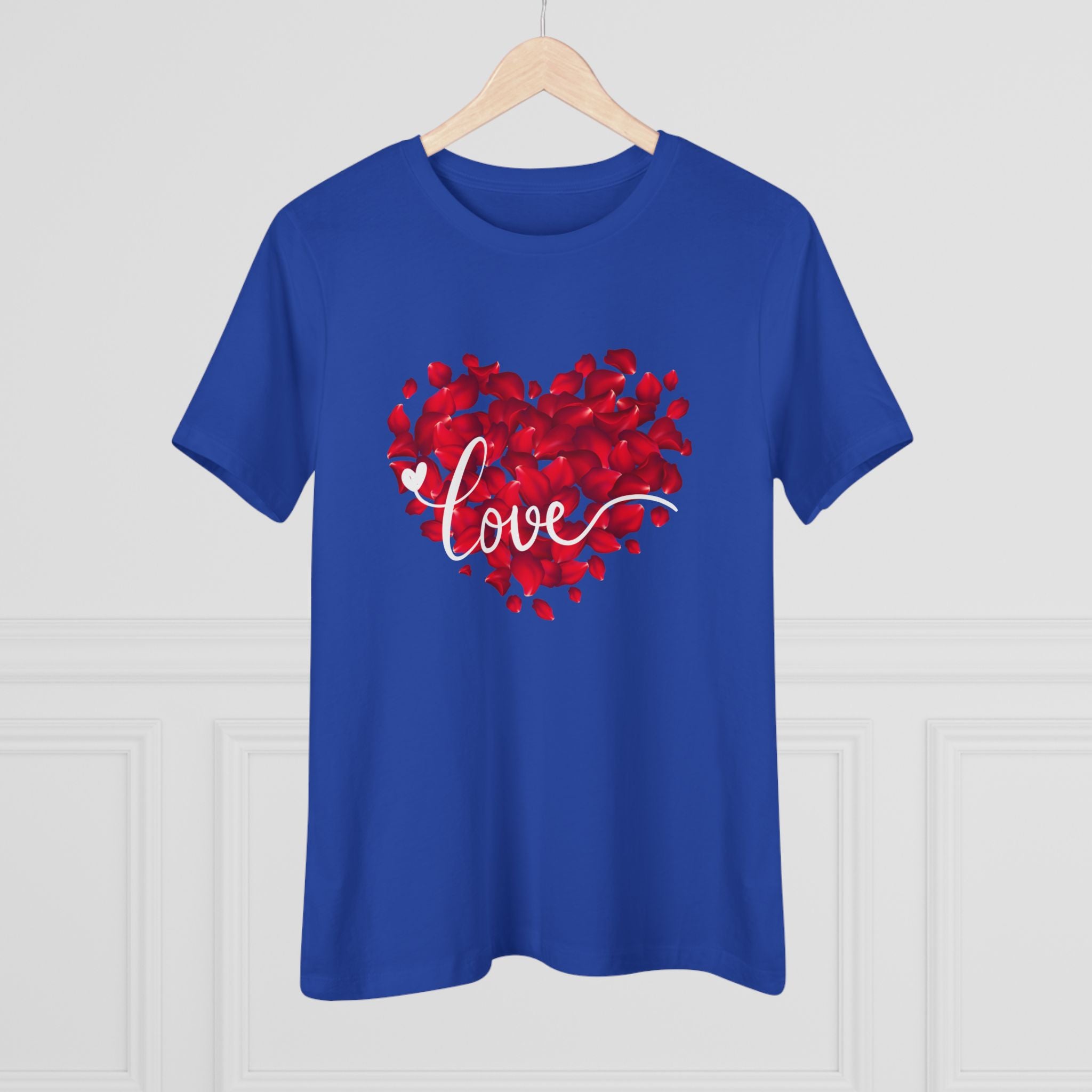Women's Tee — Red Petal Heart 'Love' Graphic Valentine's Shirt