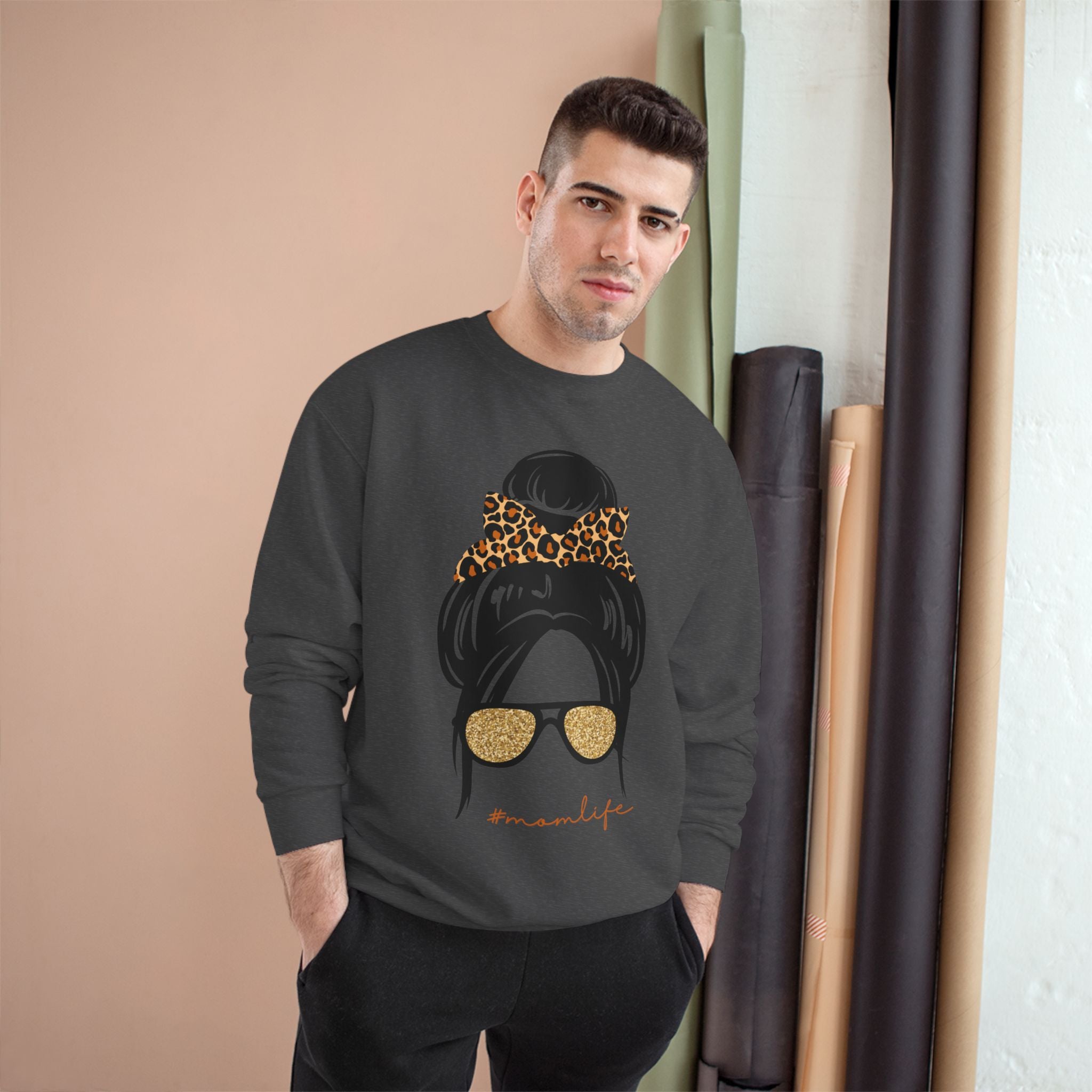 Women’s Leopard Messy Bun Sweatshirt — Mama Life Crewneck