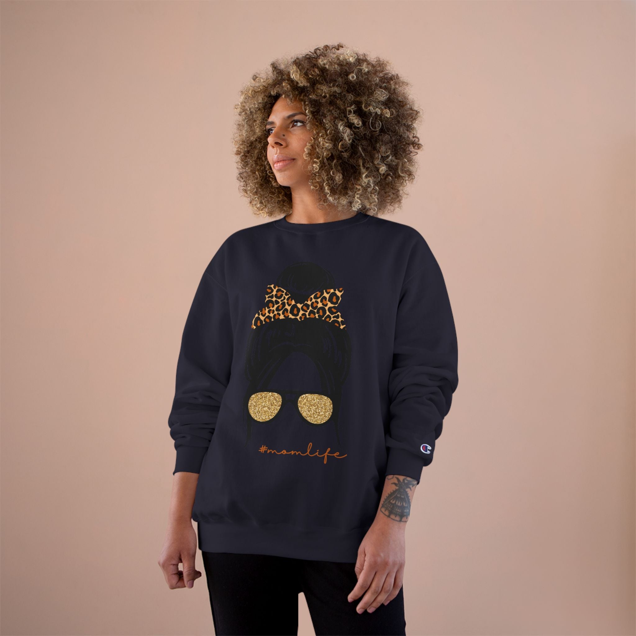 Women’s Leopard Messy Bun Sweatshirt — Mama Life Crewneck
