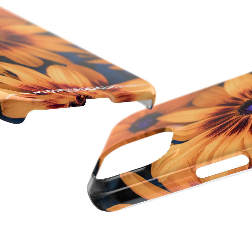 Floral Sunflower Slim Phone Case — Orange Black Daisy Design