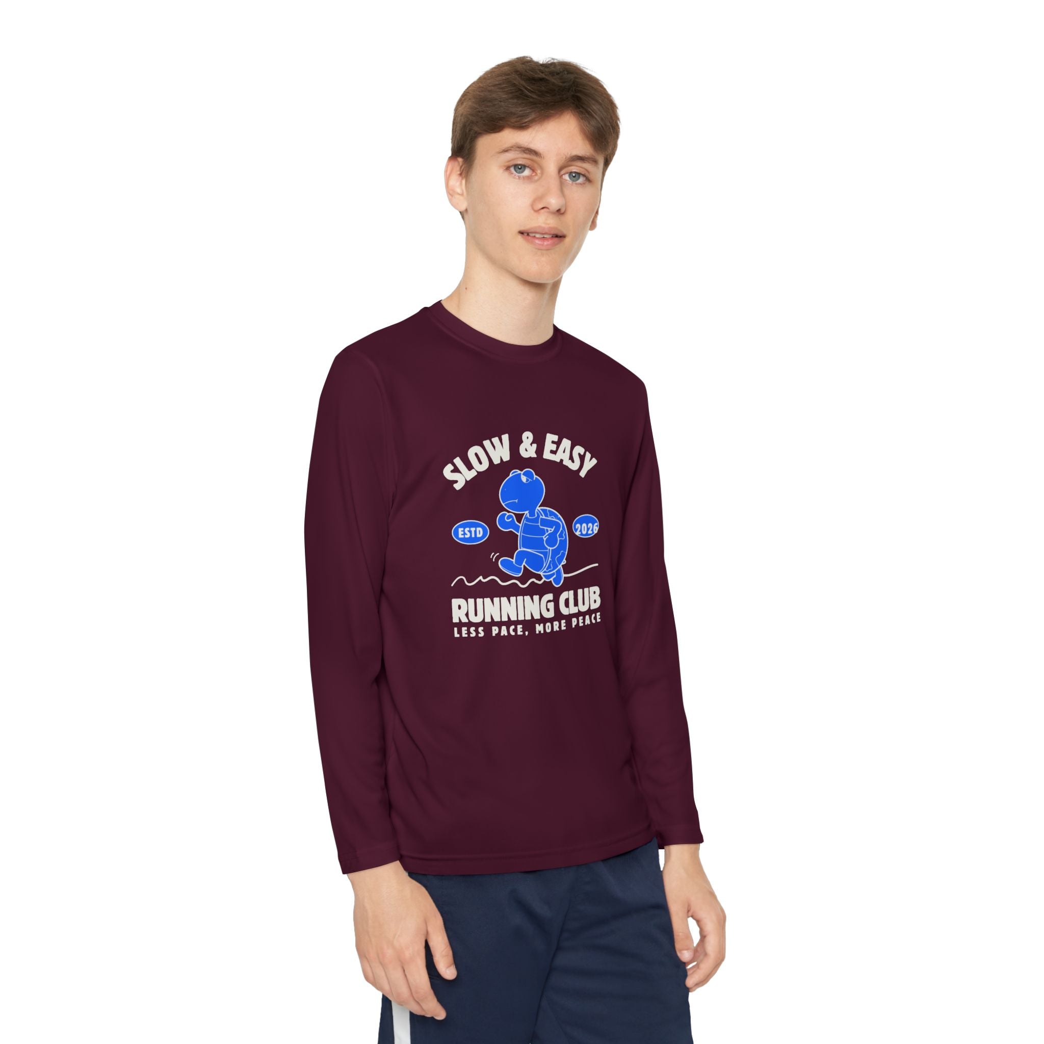 Youth Long Sleeve Tee — "Slow & Easy" Blue Turtle Surf Club Graphic