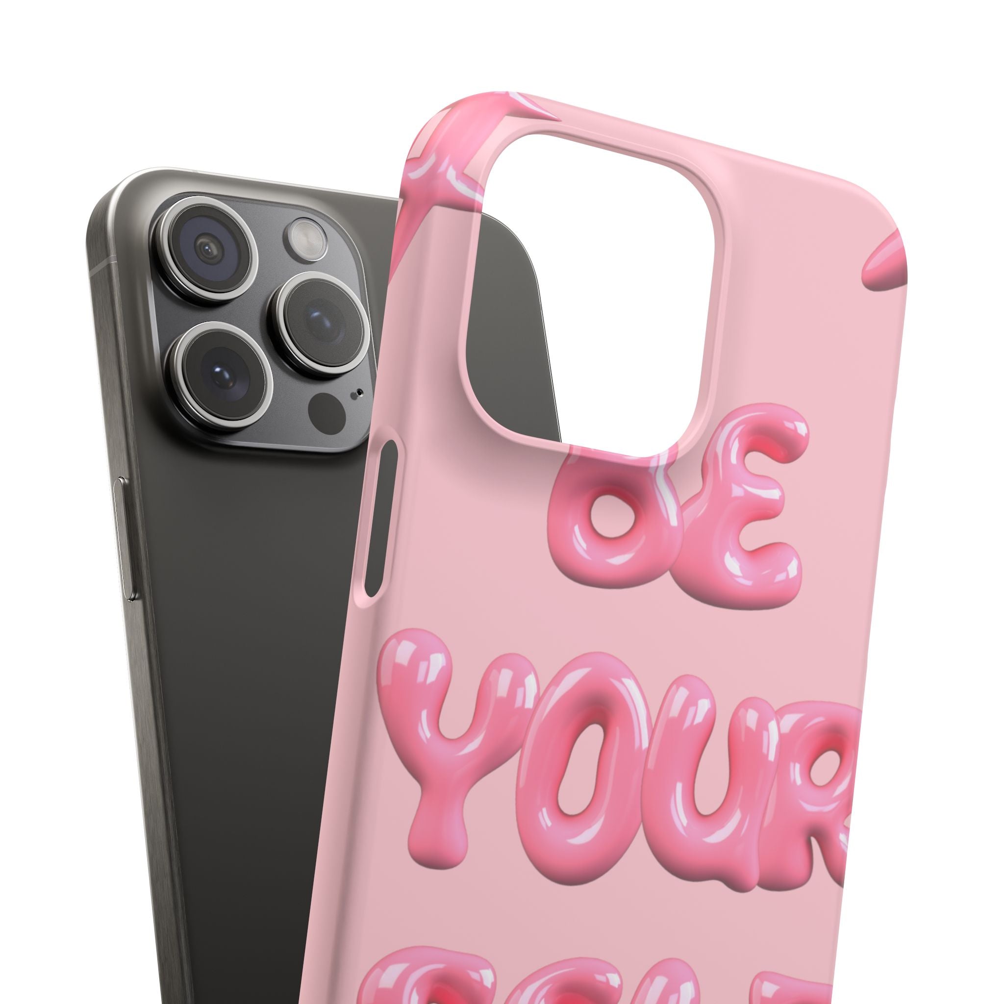 Phone Case - "Be Yourself" Pink Bubble Typography Snap Case