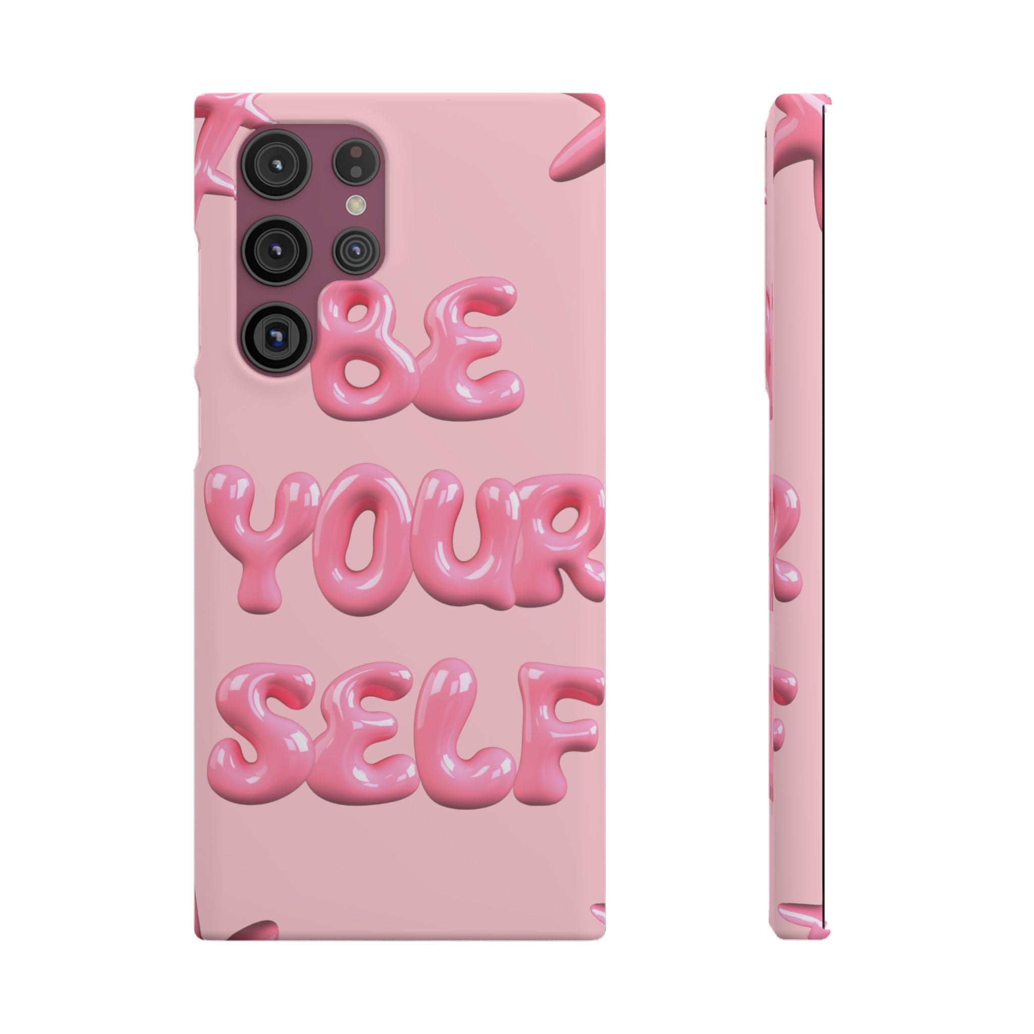 Phone Case - "Be Yourself" Pink Bubble Typography Snap Case