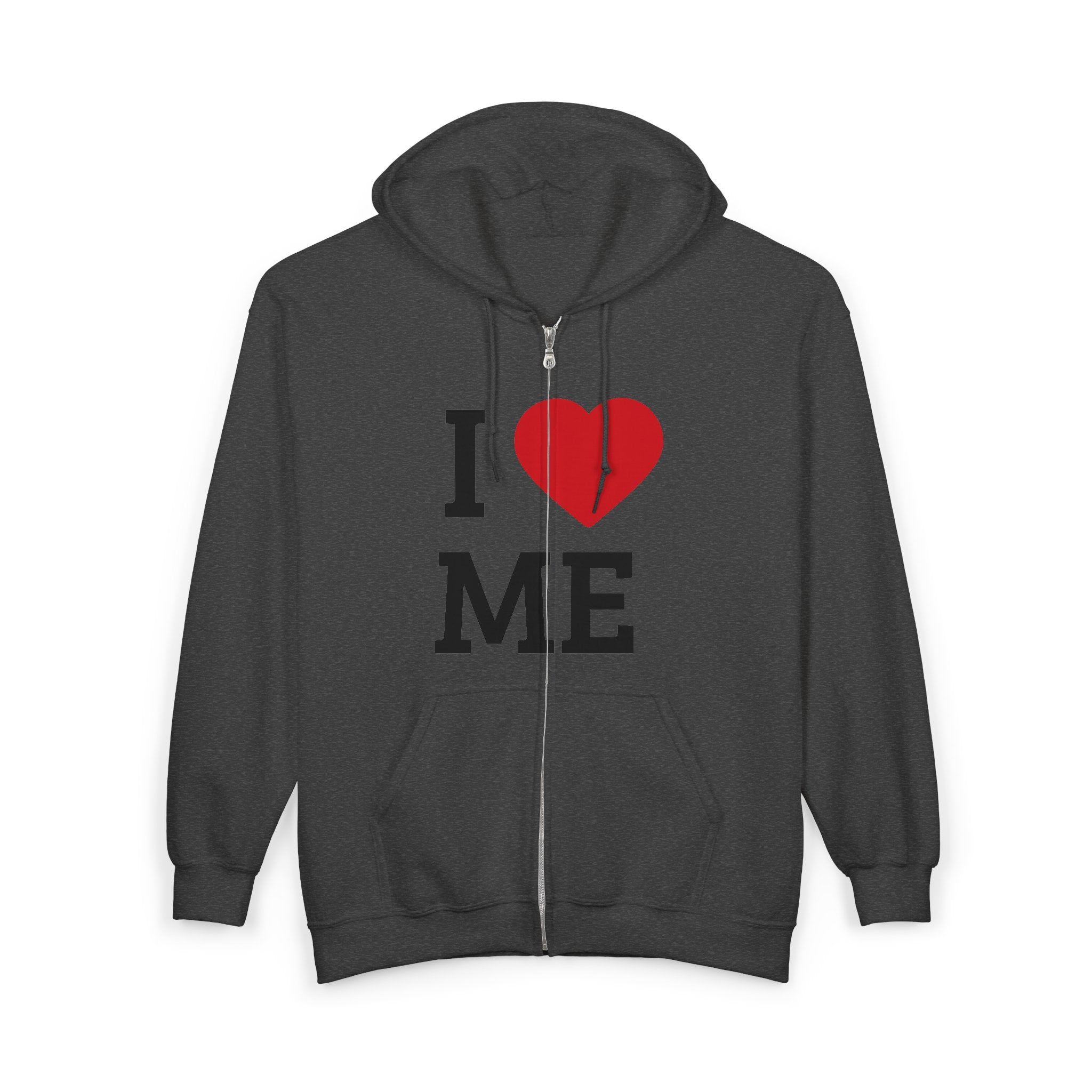 Unisex I  Me Full-Zip Hoodie — Self-Love Heart Zip-Up Sweatshirt